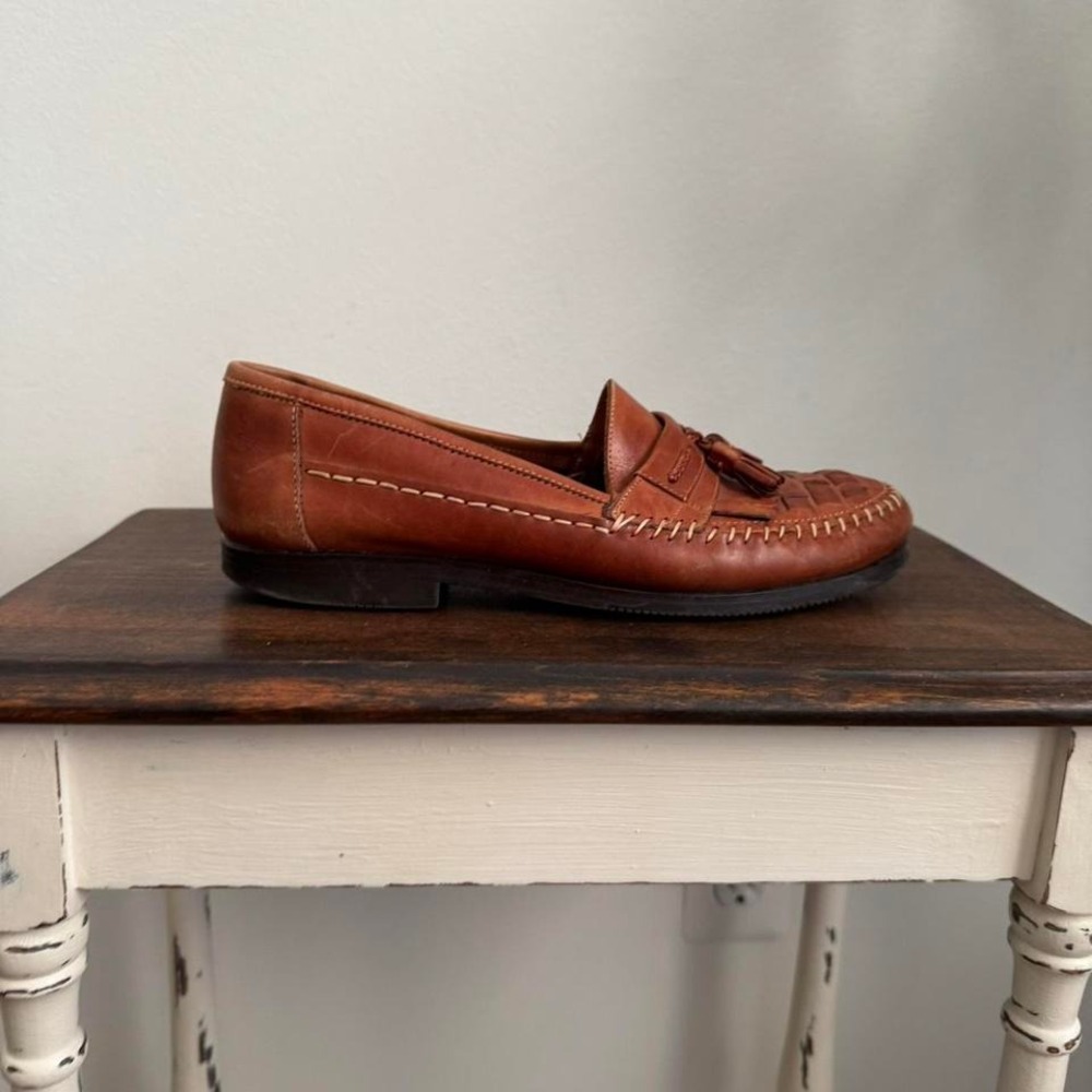 Vintage Brown Leather Loafer Men 9 Pinch Tassel Tan Fringe Giorgio Brutini - Picture 3 of 7